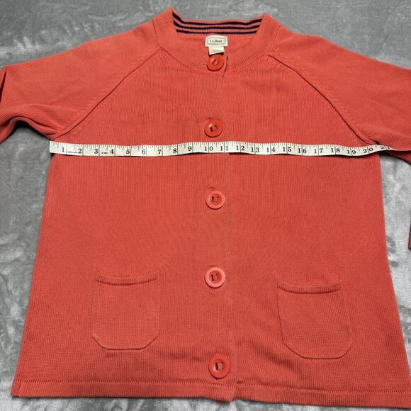 LLBean Womens Button Front Cardigan Sweater Large Coral Orange Cotton Kni - Picture 4 of 8